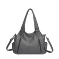 Large dark grey tote bag with lychee texture and adjustable shoulder strap for women - Dark Gray