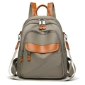 Waterproof nylon backpack in greige with brown leather accents and multi-pocket design - Gray