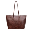 Deep brown oversized tote bag with retro PU leather texture and stylish stitching detail - Brown