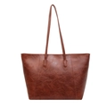 Dark reddish-brown tote bag with vintage wrinkled leather texture and long shoulder straps - Brown