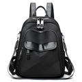 Classic black nylon backpack featuring multi-zipper compartments and synthetic leather accents - Black