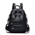Mochila clásica de cuero PU negro para mujer con logo de canguro y bolsillos con cremallera - Negro