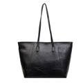Minimalist black tote bag with vintage pleated texture and long shoulder straps - Black