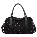 Sac de voyage en velours noir avec motif coccinelle et bandoulière en cuir réglable - Noir