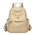 Minimalist beige nylon backpack for women with multi-layer zippers and side pockets - Beige