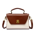 Borsa bicolore marrone e beige con chiusura dorata e tracolla regolabile per donne - Bianco Sporco
