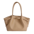 Grande borsa a spalla color albicocca in pelle martellata con design a pieghe - Kaki