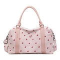 Sac de voyage en velours côtelé rose avec imprimé fraise et bandoulière amovible - Rose