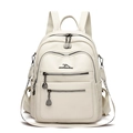 Mochila de cuero blanco con patrón de lichi, logo de canguro y correa tejida - Blanco Roto