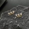 Gold finish triple floral cluster crawler earrings with shimmering white stones - Three Small Flowers Stud Earrings (1-2-21)