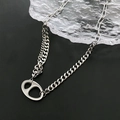 Silver titanium steel pig nose pendant necklace with asymmetrical paperclip chain detail - Asymmetric Splicing Pig Nose Necklace (04-M27) / Silver