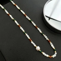 Collana di perline con perla d'acqua dolce, malachite e agata rossa stile bohémien - Collana di Perline in Acciaio al Titanio 03-D6