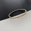 Bracciale a lettera placcato oro con intarsio in marmo bianco e zircone - Bracciale Rigido in Marmo Con Zircone Rettangolare(1-2-13)