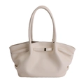 Borsa a mano grande bianco crema in pelle martellata con pieghe laterali eleganti - Bianco