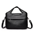 Retro-Handtasche aus schwarzem Leder mit Lychee-Muster und verstellbarem Riemen - Schwarz