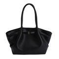 Grande borsa tote nera a trama litchi con design a pieghe e fibbia in metallo oro - Nero