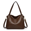 Dark brown bucket bag in lychee pattern leather with versatile double shoulder straps - Brown