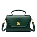 Borsa a mano da donna minimalista in pelle verde scuro con chiusura a scatto dorata - Verde