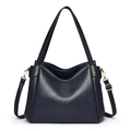 Navy blue pebble leather bucket bag with gold-tone hardware and adjustable shoulder strap - Blue