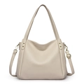 Creamy white lychee grain leather bucket bag with gold hardware and dual straps - White