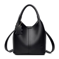 Borsa a mano classica da donna in pelle martellata nera con elegante ciondolo a catena - Nero