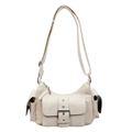 Bolso bandolera vintage beige de piel sintética con múltiples bolsillos y correa ajustable - Blanco Roto