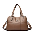 Sac seau en cuir marron avec logo kangourou et bandoulière réglable amovible - Kaki foncé