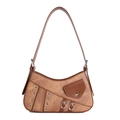 Vintage brown shoulder bag with metallic eyelets and zipper detailing for women - Brown