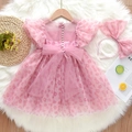 Rosa geblümtes Prinzessinnenkleid für Mädchen mit großer Tüllschleife und Stirnband - 90cm / Rosa