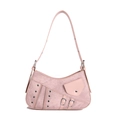 Vintage Y2K aesthetic washed pink shoulder bag with metal eyelets and decorative buckles - Pink