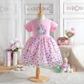 Pink short-sleeve girls dress with unicorn print and heart sequin mesh tutu skirt - 120cm / Pink
