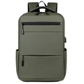 Deep green water-resistant 15.6 inch laptop backpack with USB port and multiple pockets - Army Green