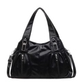 Borsa tote minimalista nera in finta pelle con doppie tasche e dettagli argentati - Nero