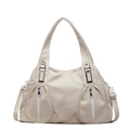 Borsa tote minimalista in pelle PU beige con zip funzionali e dettagli in argento - Bianco Sporco