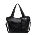 Große Vintage-Tragetasche aus schwarzem PU-Leder mit Kieselstruktur und kleiner Tasche - Schwarz