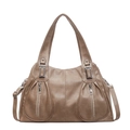 Borsa tote vintage marrone in ecopelle martellata con tasche frontali e tracolla lunga - Cachi