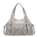 Grande borsa tote grigia in finta pelle testurizzata con zip e tracolla rimovibile - Grigio