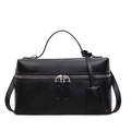 Borsa a mano minimalista in pelle nera opaca con doppia cerniera e dettagli argentati - Nero