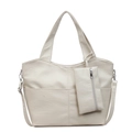 Minimalistische cremeweiße Tragetasche aus weichem Leder mit passender Münztasche - Gebrochenes Weiß