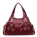 Deep red tote bag in pebbled faux leather with vertical front zipper pockets - Red