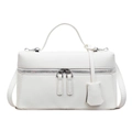 Borsa a mano minimalista in pelle bianca con doppia cerniera e manico superiore - Bianco Sporco