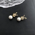 Charming rabbit stud earrings with zircon crystals and a round white pearl drop - Cute Rabbit Pearl Earrings (2-3#5)