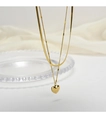 Golden double-layer chain necklace featuring a polished heart pendant with Love You engraving - Titanium Steel / Double Layer Heart Necklace (Gold)
