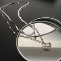 Silver double layer titanium steel necklace with love heart pendant on a mirror base - Titanium Steel / Double Layer Heart Necklace (Silver)