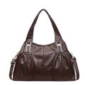 Deep brown minimalist tote bag in smooth leather with double zipper pockets - Brown