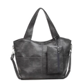 Dark grey large PU leather tote bag set with small pouch and adjustable shoulder strap - Gray