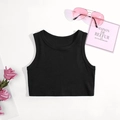 Sleeveless black ribbed cotton tank top for girls, styled with chic pink accessories - Black