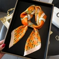 Elegant orange silk-like scarf with classic chain print and luxurious satin finish - 70x70cm / Orange (FJ908-3)