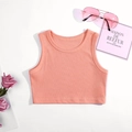 Girls ribbed knit coral pink tank top with sleeveless design for summer fashion - Nude Pink