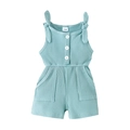 Mint green ribbed cotton baby romper with bow shoulder straps and front button detail - 6-12M / Dresses / Light Blue